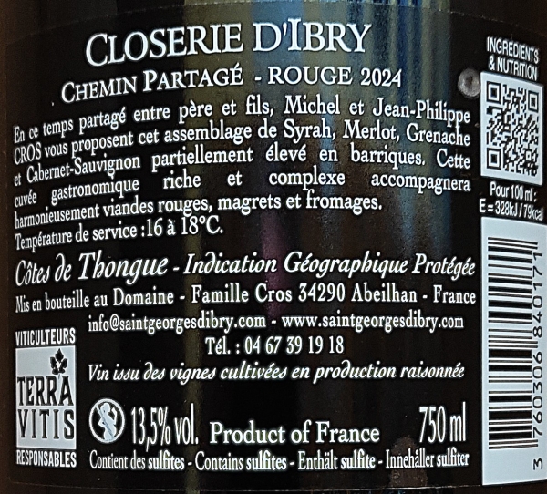 Domaine Saint-Georges d'Ibry Closerie Chemin Partagé rouge 2024 IGP Côtes de Thongue, Rotwein trocken 0,75l